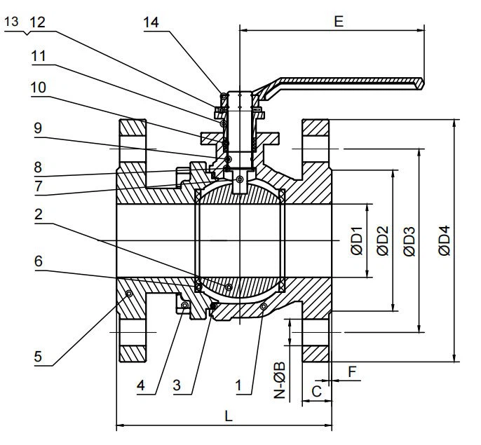 Technical drawings of Ss Flanged Ball Valve
